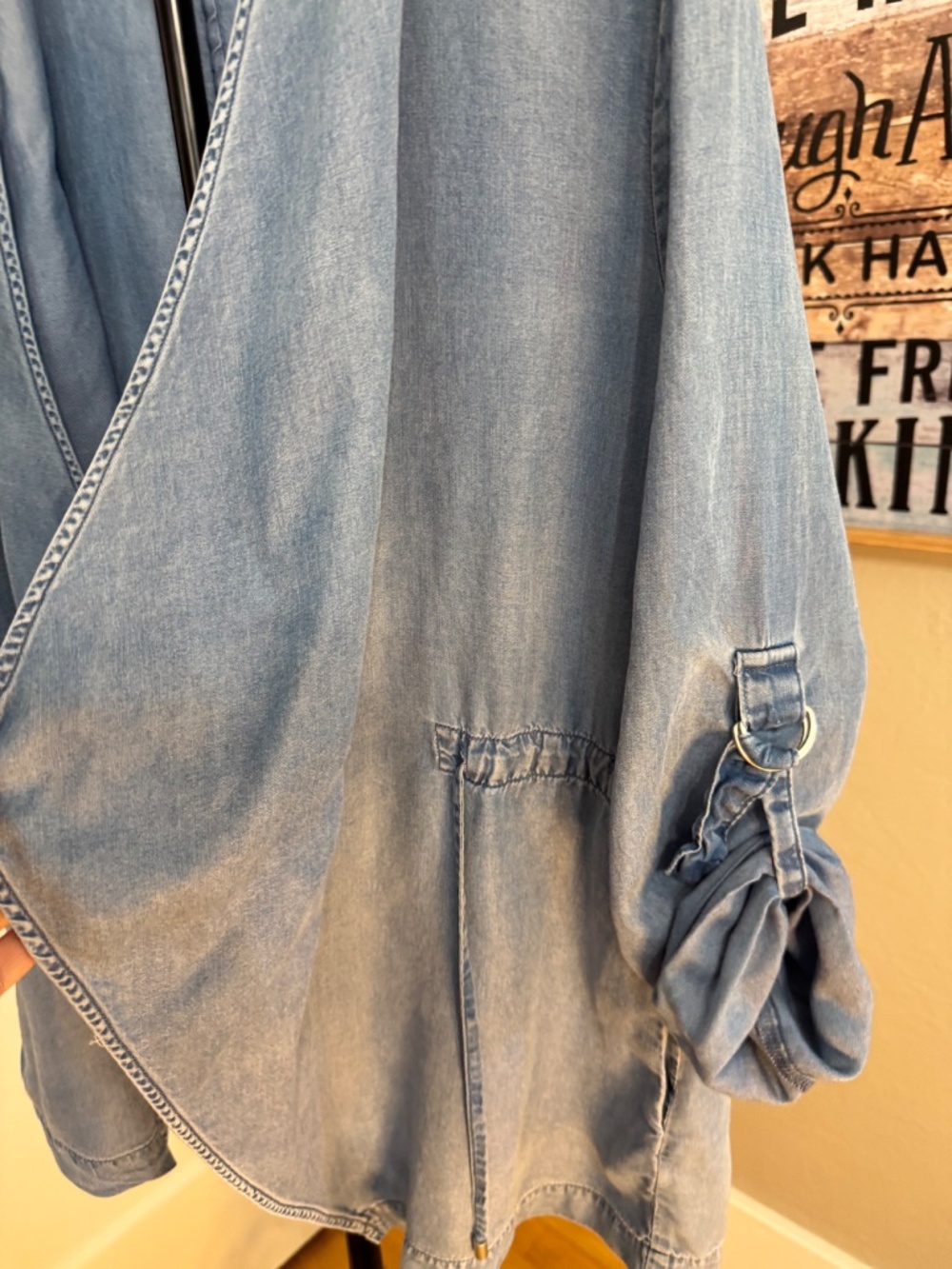 KUT from the Kloth Light Wash Chambray Draped Open Utility Jacket Medium - Picture 2 of 8
